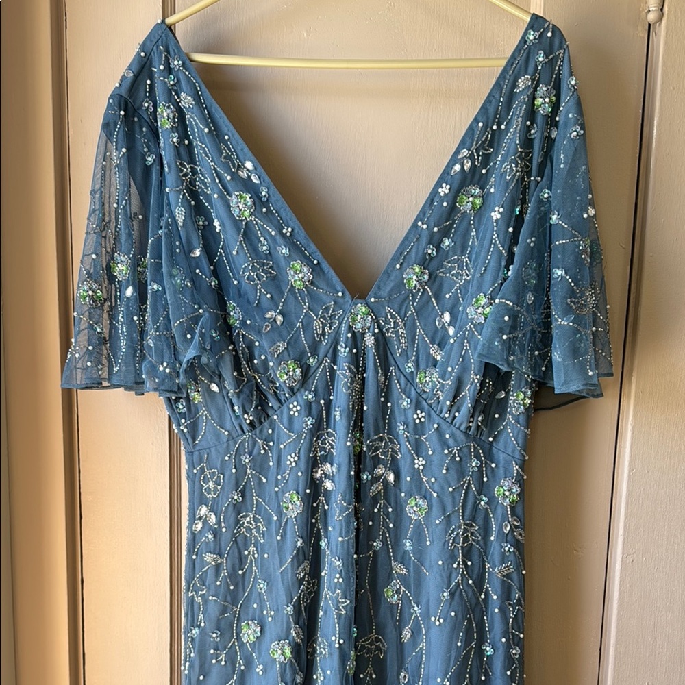 ASOS Blue Sequin Ruffled Maxi Gown